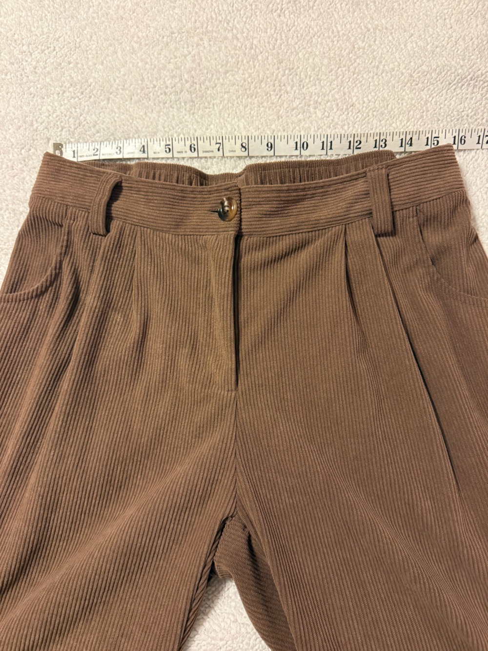 HALARA High Waisted Corduroy Pleated Straight Pants Acorn Brown Relaxed Trousers - Picture 6 of 12